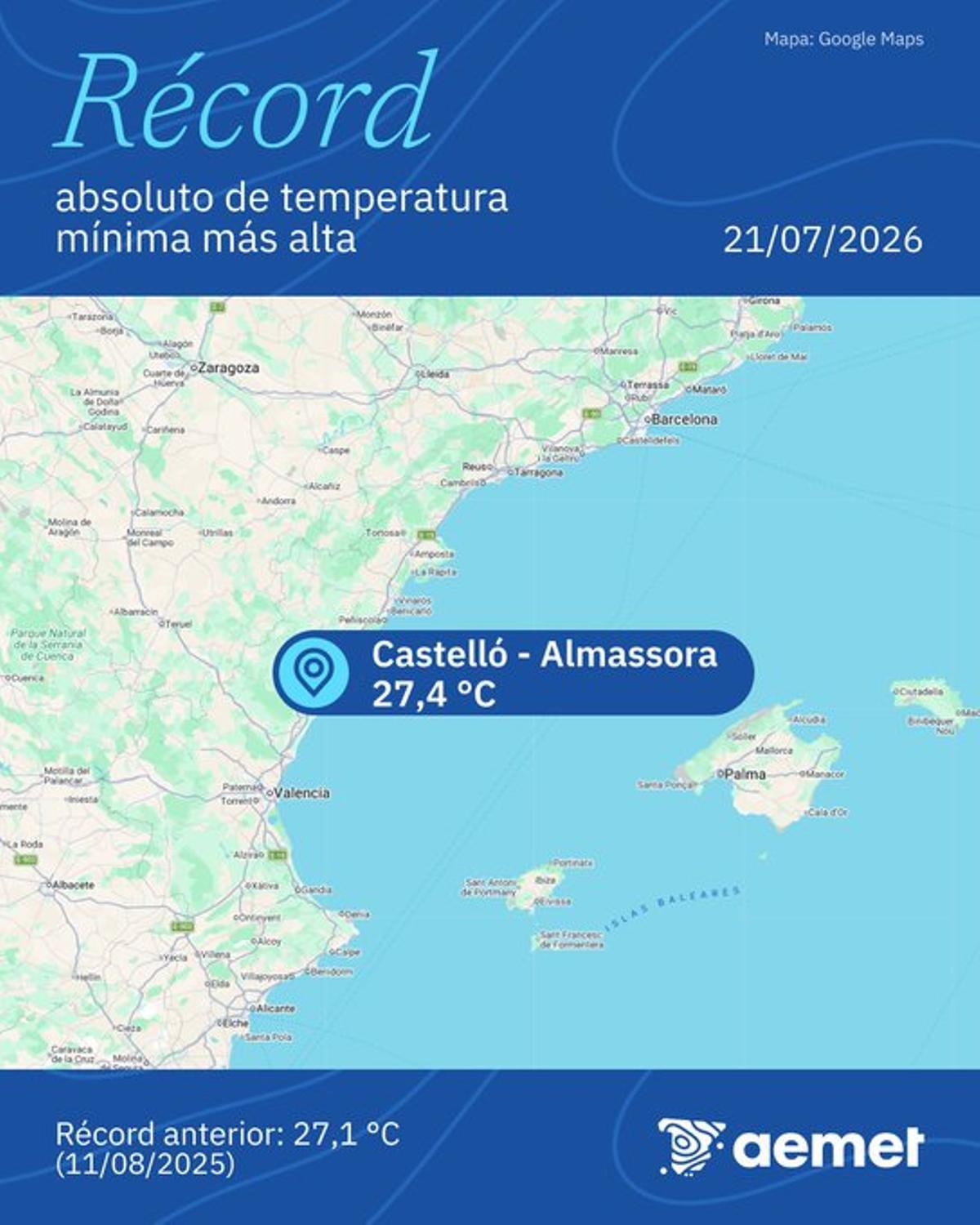 Publicación de Aemet Comunitat Valenciana, hoy, en sus redes sociales.