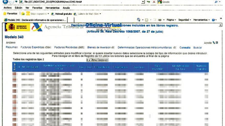 Imagen de la página de la Agencia Tributaria donde aparece declarada la factura.