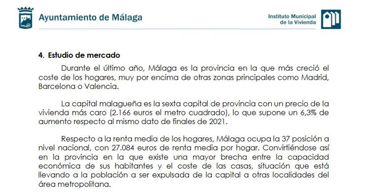 Detalle del documento interno del Ayuntamiento de Málaga.