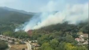 Els bombers treballen en un incendi forestal a Arbúcies