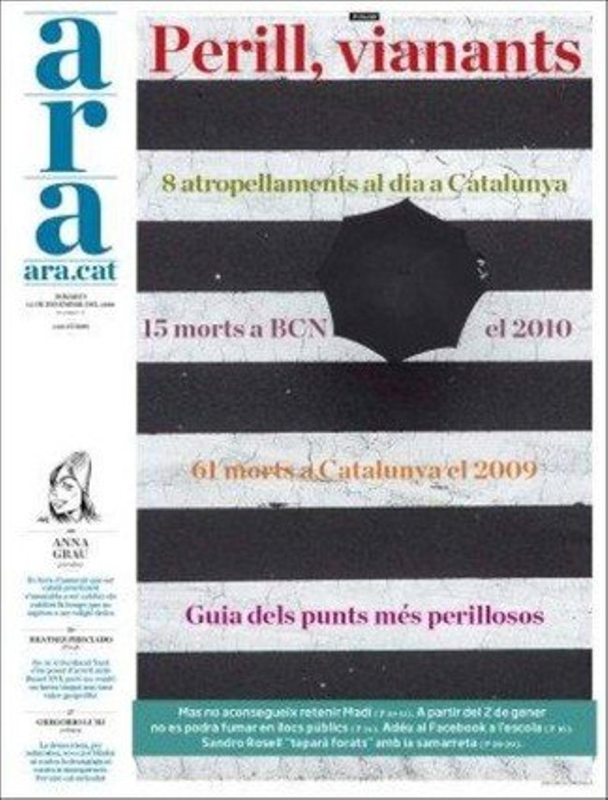 ’Ara’ destaca a dins que l’aparell d’ERC toca a sometent per salvar Joan Puigcercós; que un jutge de l’Hospitalet investiga una denúncia per possibles abusos policials en la detenció d’una jove, i que la Conselleria d’Educació rectifica i limita l’ús del Facebook a l’aula.