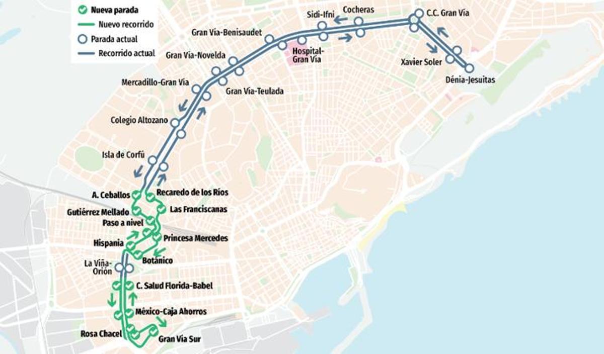 El nuevo recorrido de la línea 14.