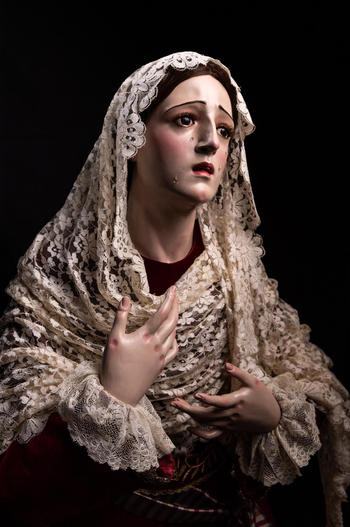 Rostro de la Virgen de los Dolores, de Torremolinos, tras su restauración.