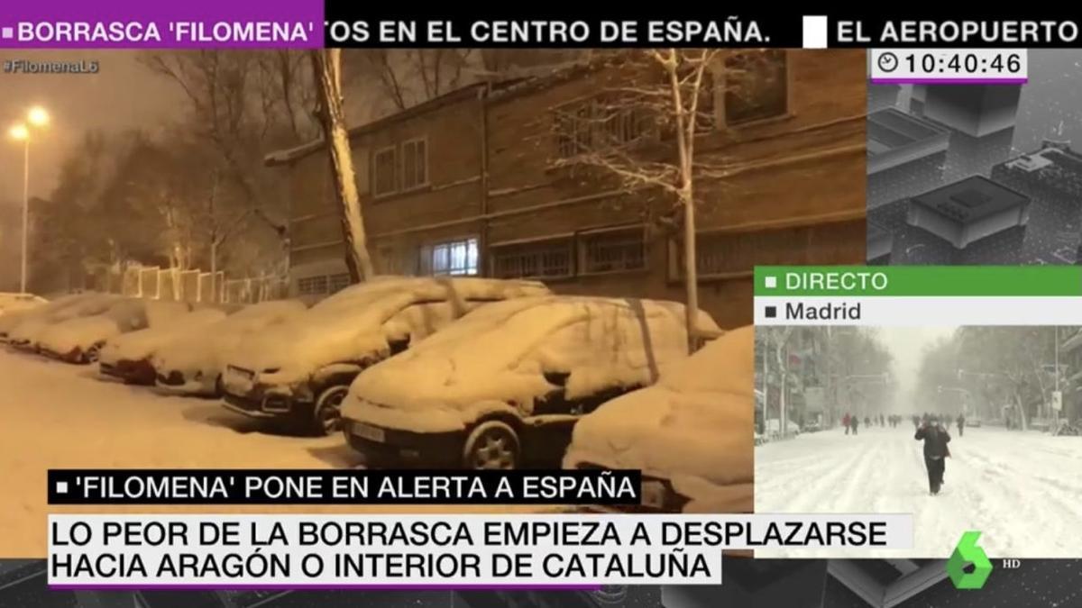 El caos de ‘Filomena’: així estan cobrint les televisions en directe la nevada històrica a Madrid