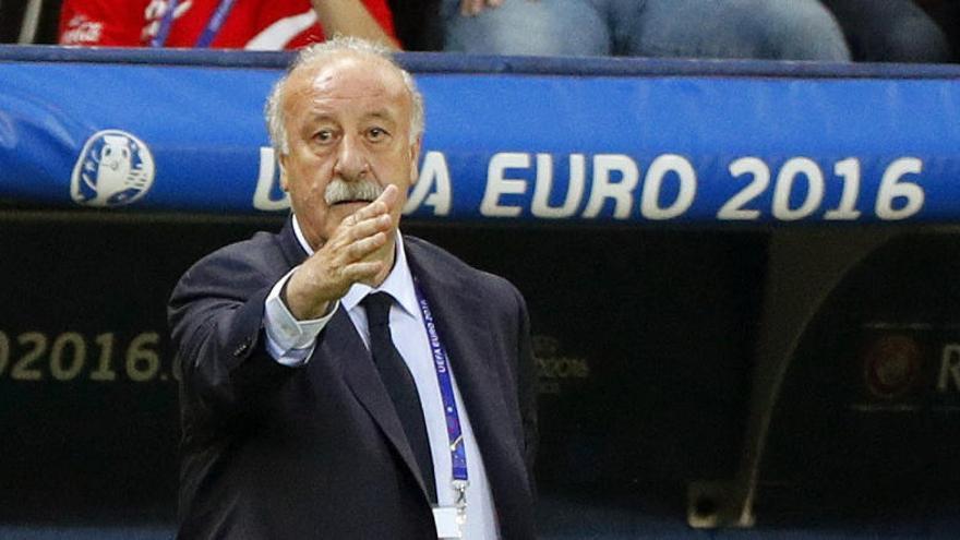 Del Bosque da instrucciones durante el partido ante Turquía.