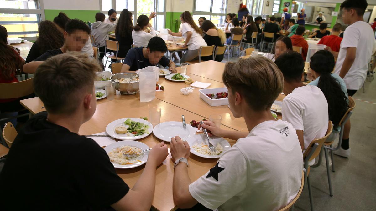 Alumnos de ESO del instituto escuela Antaviana, en el comedor del centro.