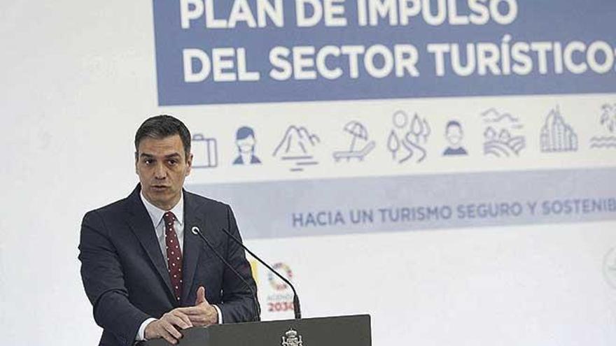 El presidente, Pedro Sánchez, durante la presentación del plan de impulso al turismo.