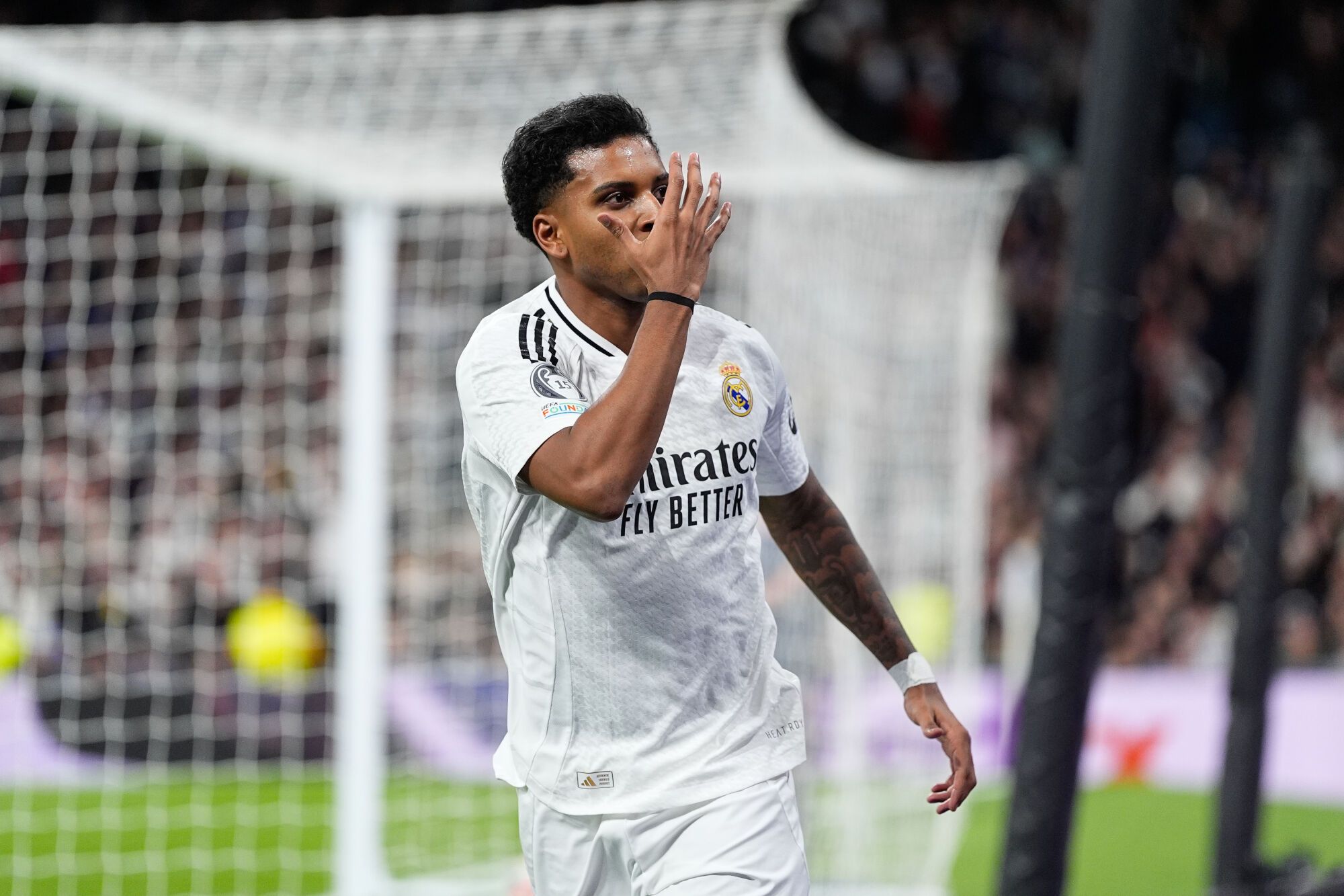 Rodrygo Goes of Real Madrid celebrates a goal during the UEFA Champions League 2024/25 League Phase MD7 match between Real Madrid and RB Salzburg at Santiago Bernabeu stadium on January 22, 2025, in Madrid, Spain. AFP7 22/01/2025 ONLY FOR USE IN SPAIN. Oscar J. Barroso / AFP7 / Europa Press;2025;SOCCER;SPAIN;SPORT;ZSOCCER;ZSPORT;Real Madrid v RB Salzburg - UEFA Champions League 2024/25 League Phase MD7;