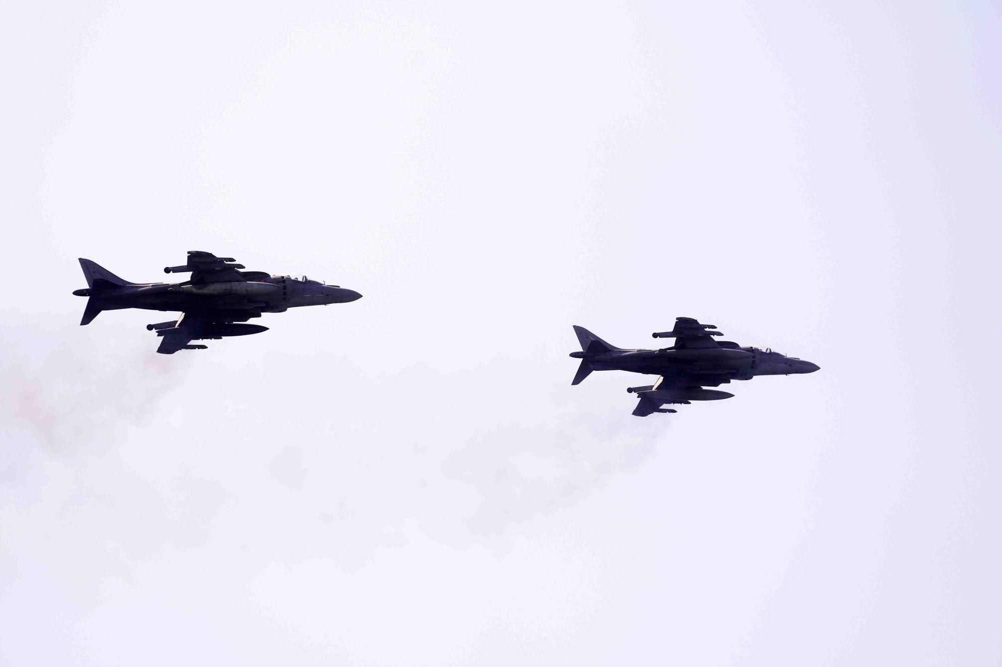 Exhibición dinámica de un desembarco anfibio de La Armada, donde aviones, helicópteros, Infantes de Marina, embarcaciones rápidas y lanchas de desembarco actúan en un escenario simulado de rescate de rehenes