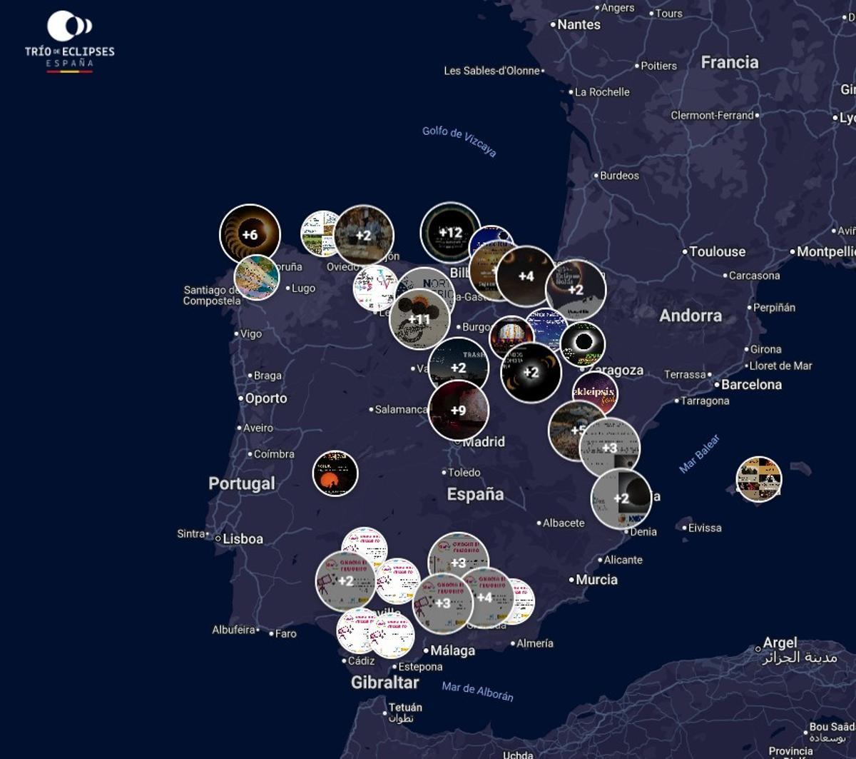 Puntos donde se puede ver el eclipse.