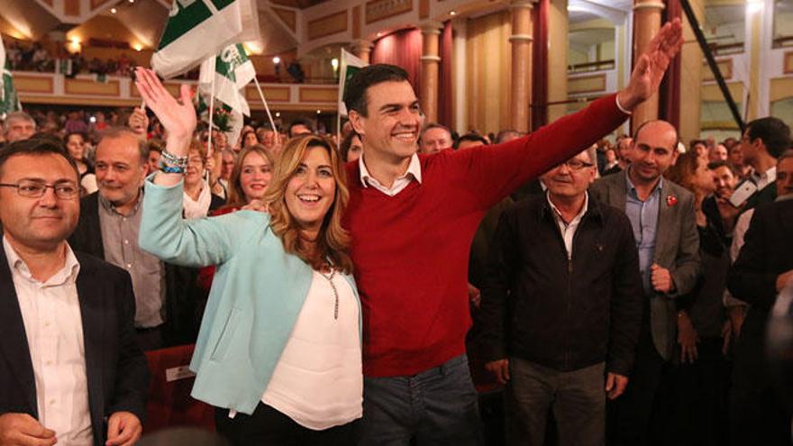 Susana Díaz y Pedro Sánchez juntos en un acto de las pasadas elecciones.