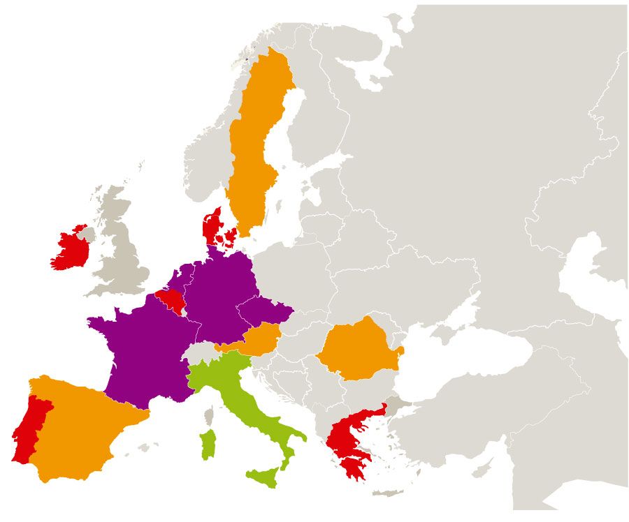 Mapa de riesgo por COVID-19 en Europa e índice de vacunación