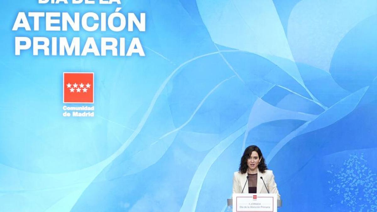 Isabel Díaz Ayuso, durante la II Jornada del Día de la Atención Primaria de Madrid.