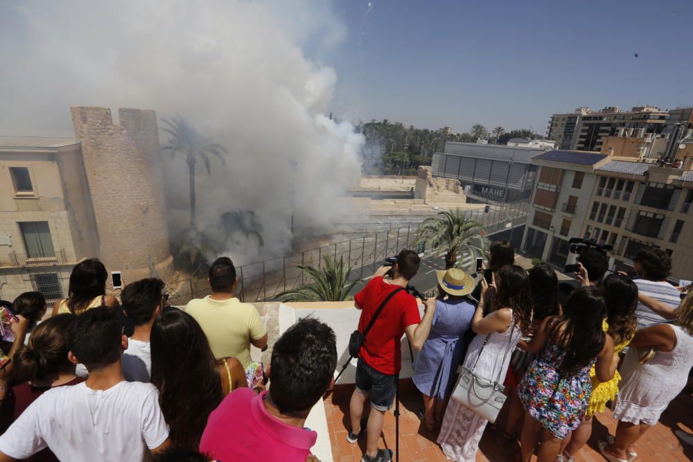 La segunda mascletà de las Fiestas de Elche, en imágenes.