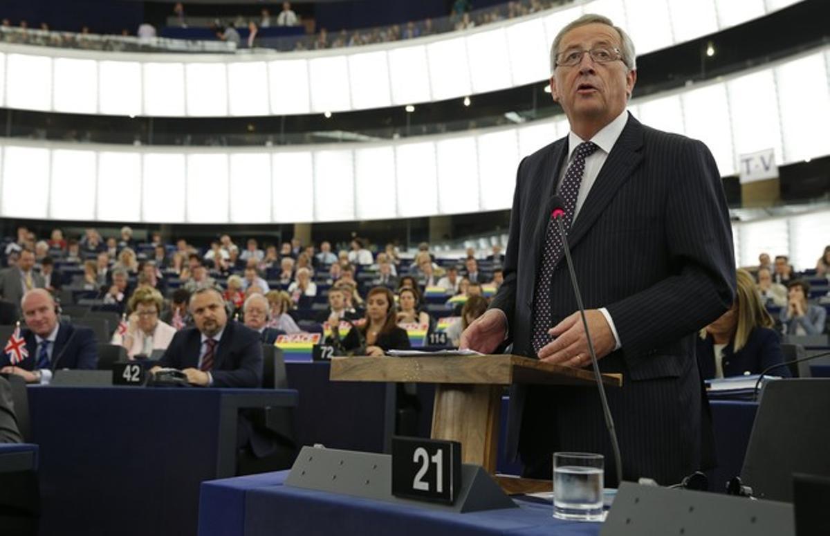 Jean-Claude Juncker, durant el seu discurs al Parlament Europeu, aquest dimarts a Estrasburg.