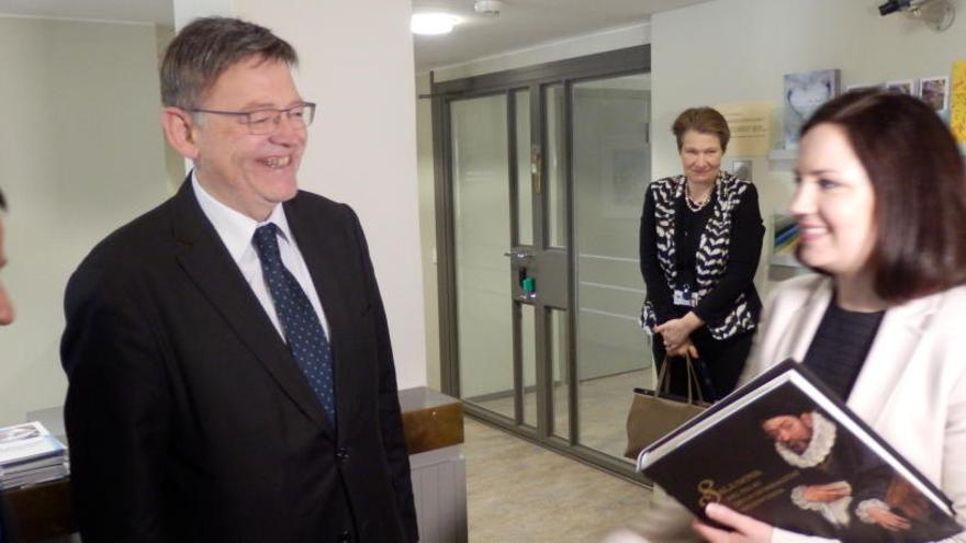 Ximo Puig y Vicent Marzà durante la reunión que ha mantenido con la ministra finlandesa de Educación, Sanni Grahn-Laasonen.