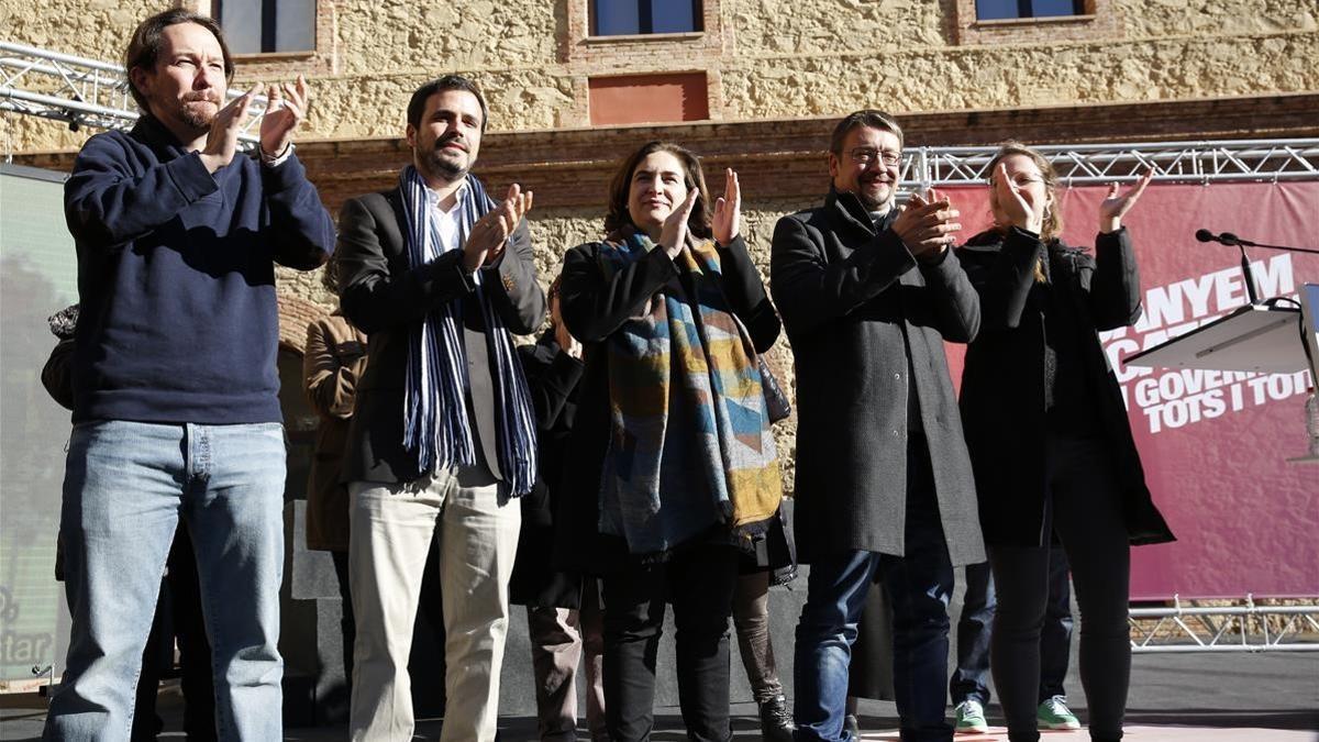 Acto electoral central de En Comú Podem en la Plaza Mayor de Nou Barris.