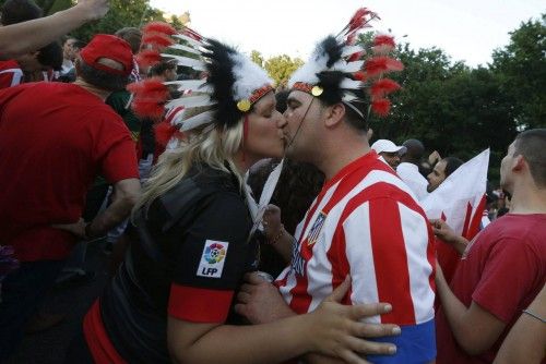 Los aficionados del Atlético celebran la Liga en Madrid