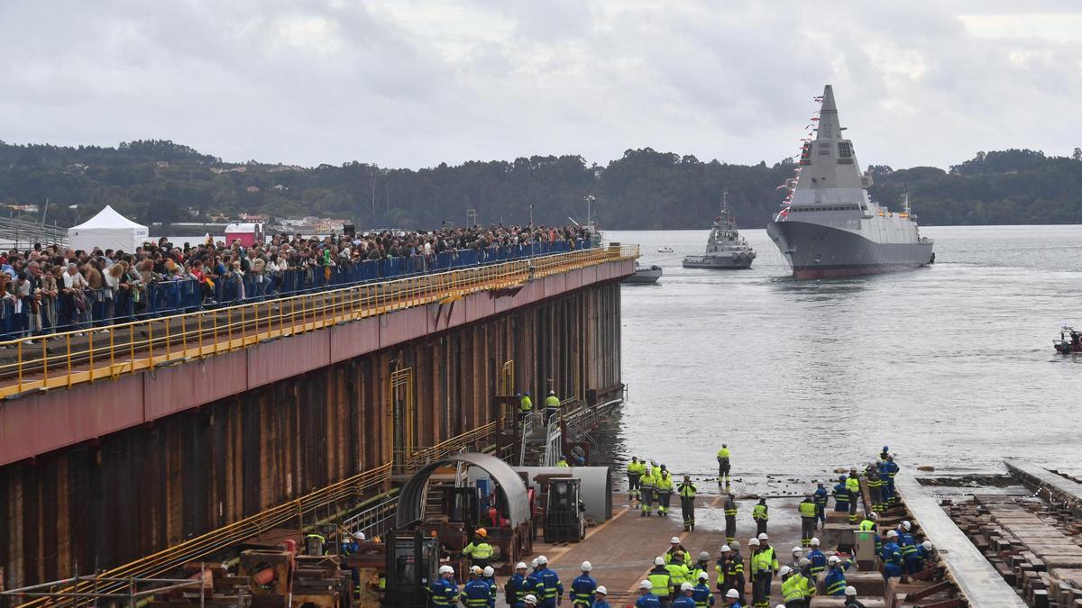 Botadura en el astillero de Navantia en Ferrol del primer buque del programa F110 de la Armada, la fragata F-111 Bonifaz, el pasado año.