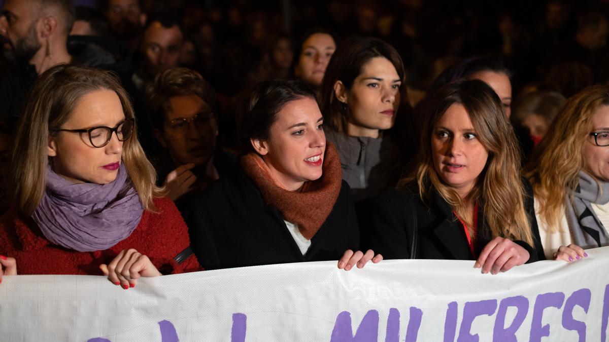 Irene Montero, en un marcha por el 35N en el barrio madrileño de Vallecas.