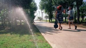 Riego en los jardines del Poble Nou