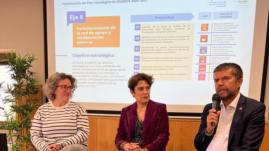Erika Quezada, de Plena Inclusión, Victoria Gómez, gerente de Apanate, y Francisco Gracía, rector de la ULL.