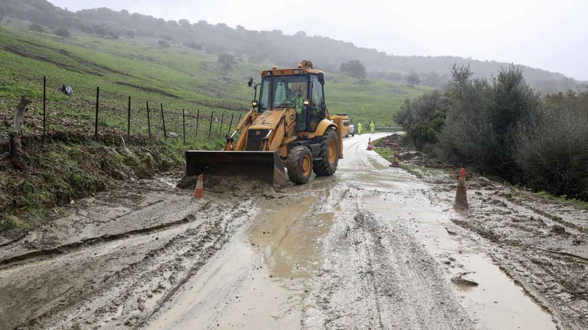 Carretera afectada por las reciente lluvias, este jueves, en Grazalema