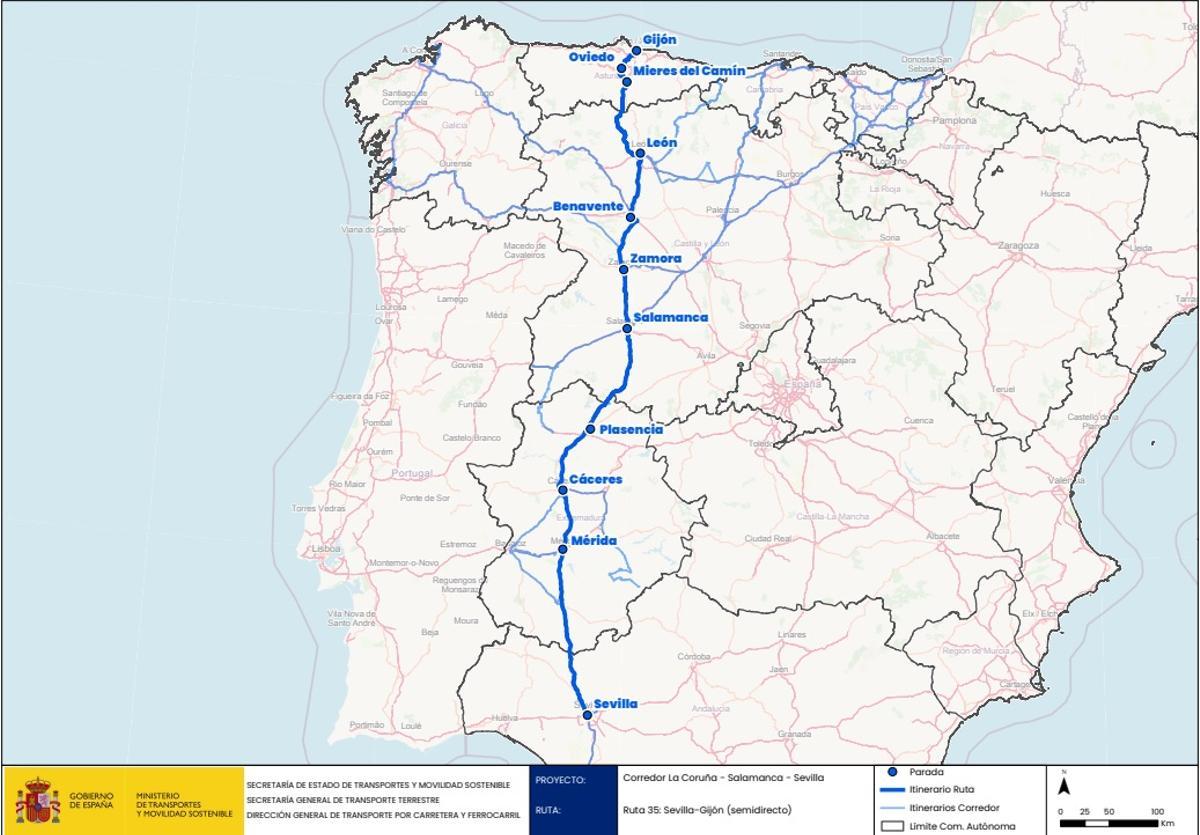 Autobús Gijón-Sevilla semidirecto