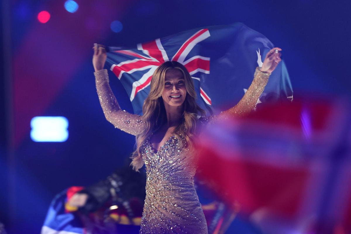 16 May 2026, Austria, Vienna: Delta Goodrem from Australia takes the stage at the Vienna Stadthalle for the final of the 70th Eurovision Song Contest (ESC). Photo: Jens Büttner/dpa 16/05/2026 ONLY FOR USE IN SPAIN. Jens Büttner/dpa;music;entertainment;Eurovision Song Contest final