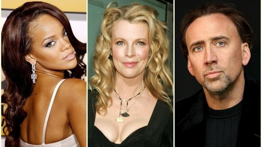 Las estrellas Rihanna, Kim Basinger y Nicolas Cage.