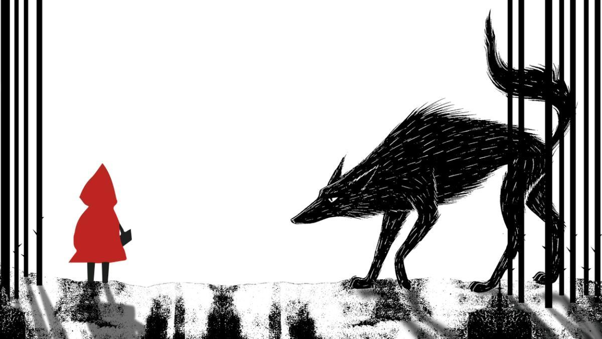 Ilustración del lobo acechando a Caperucita, símbolo de abusos sobre los menores.