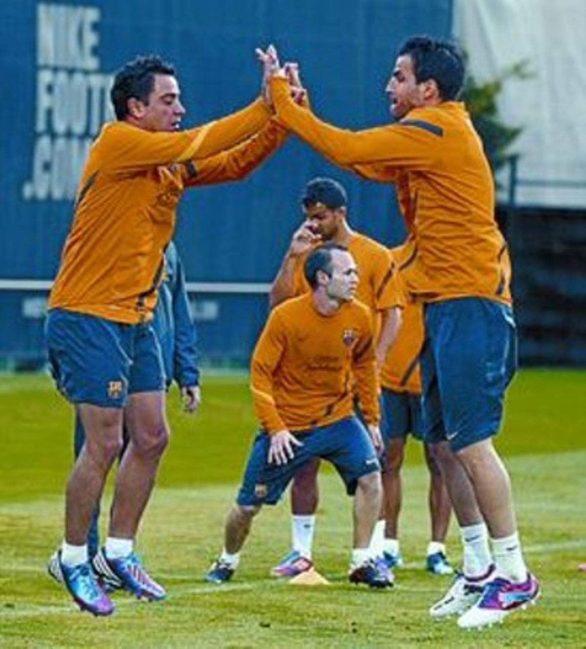 Xavi, Cesc i Iniesta, ahir a Sant Joan Despí. Xavi, Cesc i Iniesta, ahir a Sant Joan Despí.