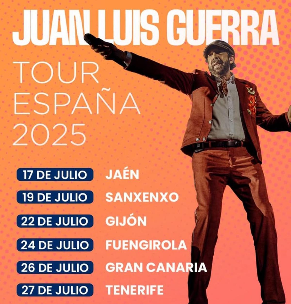 'Tour España 2025' de Juan Luis Guerra con las fechas y lugares de sus conciertos