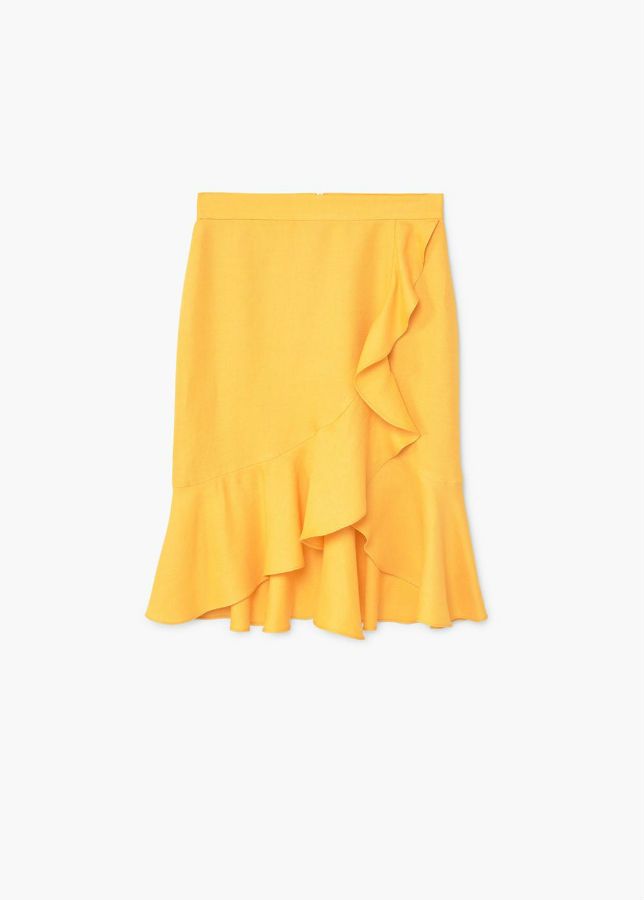 Prendas y complementos en amarillo:  falda de Mango