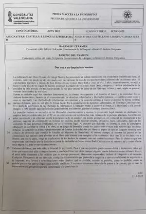 Examen de Castellano de la PAU 2025