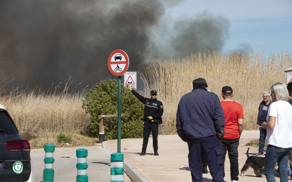 Aparatoso incendio en el delta del Palancia del Port de Sagunt.