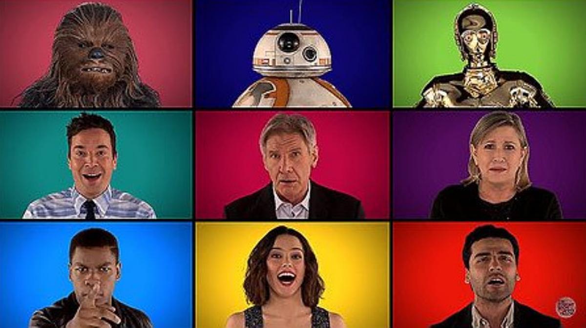 Els actors de ’Star Wars’: El despertar de la Fuerza’ canten a cappella la mítica banda sonora de la saga.