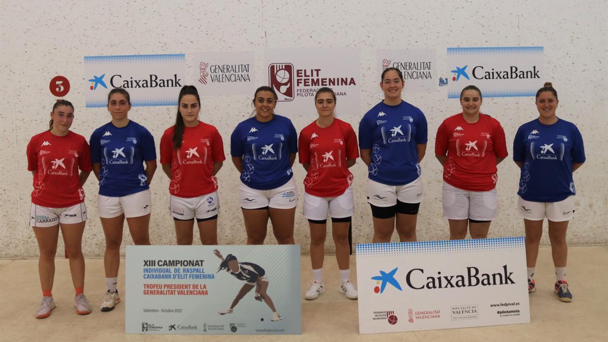 Totes les jugadores de la jornada d'ctaus de final del XIII campionat Individual CaixaBank de raspall d’elit femení – Trofeu President de la Generalitat Valenciana.