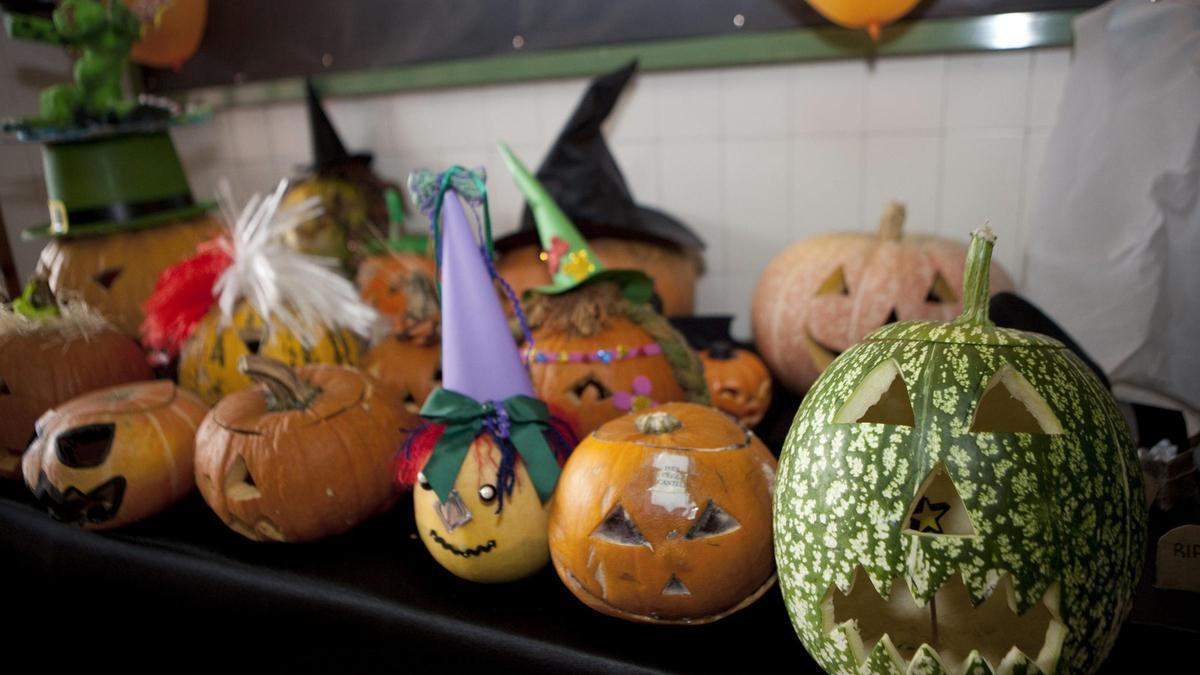 Calabazas decoradas en un colegio de Pola de Laviana