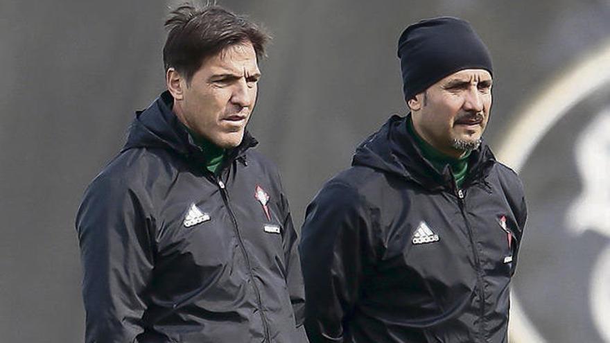 Berizzo y Pablo Fernández, El Profe, ayer. // Adrián Irago