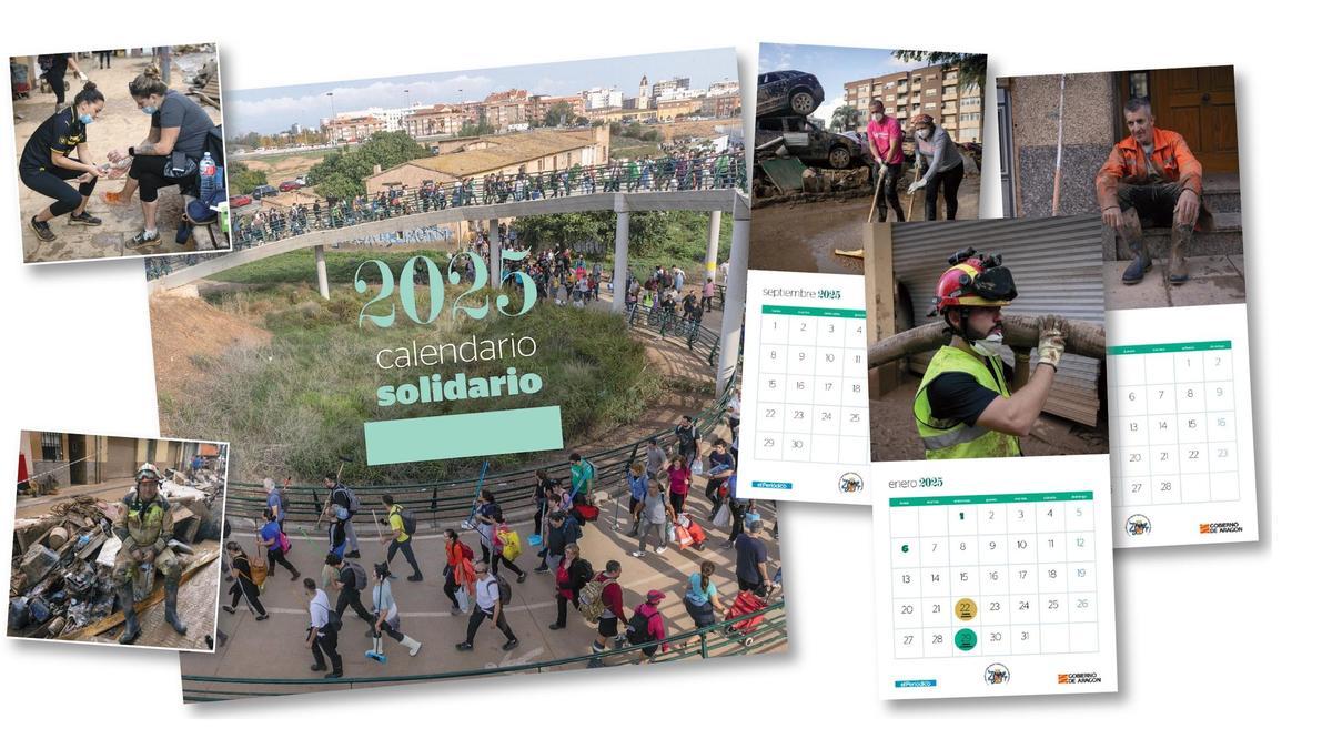 Las imagénes que ilustran el calendario muestran el dolor y la destrucción pero también la ola solidaria que despertó la DANA que afectó a la Comunidad Valenciana.