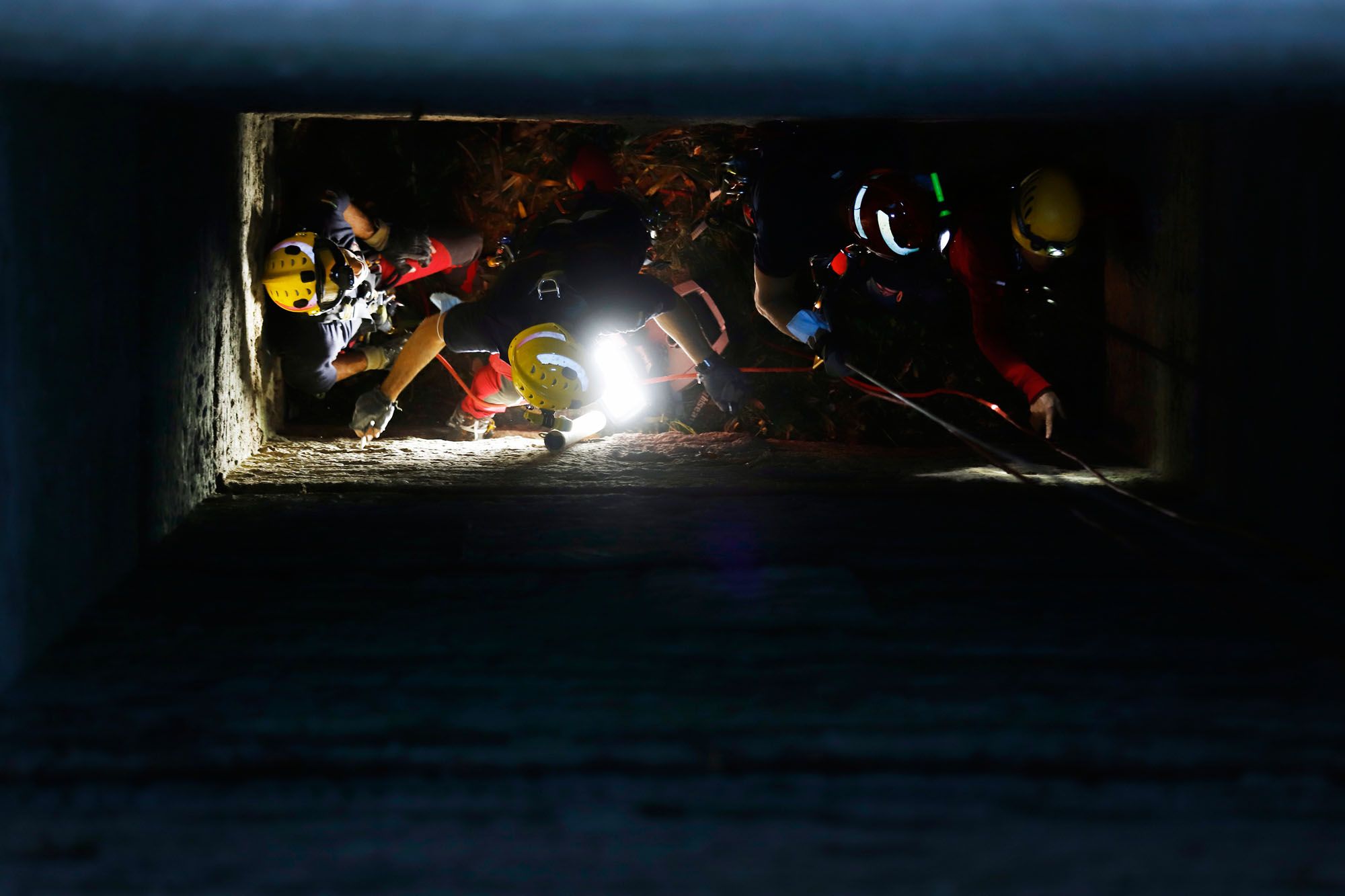 Los bomberos inspeccionan dos pozos en la Alcazaba y Gibralfaro. Foto: Álex Zea