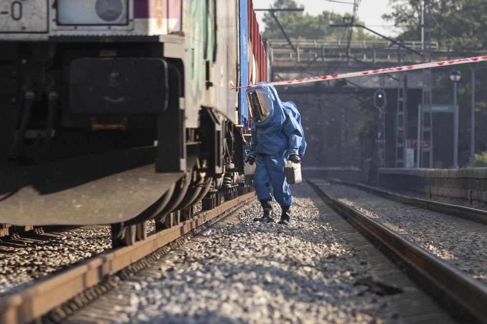 Fuita d'una matèria perillosa en un tren de mercaderies a Riudellots de la Selva