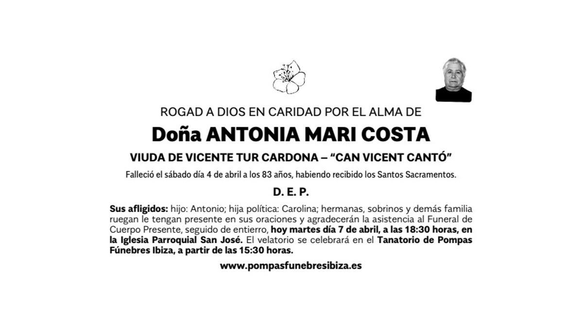 Esquela Antonia Marí Costa