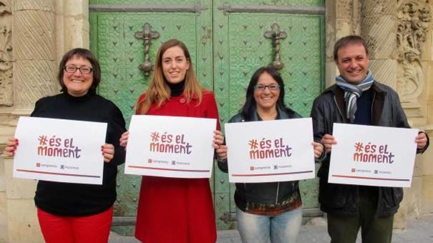 Los concejales Sonia Tirado, Nerea Belmonte, María José Espuch y Natxo Bellido, en el acto electoral de ayer