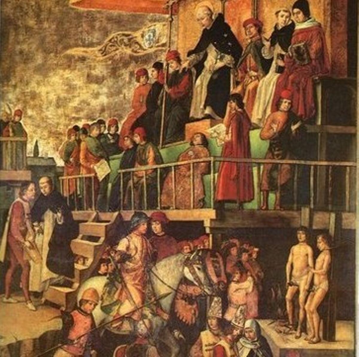 "Auto de fe presidido por Santo Domingo de Guzmán", del pintor Pedro de Berruguete.