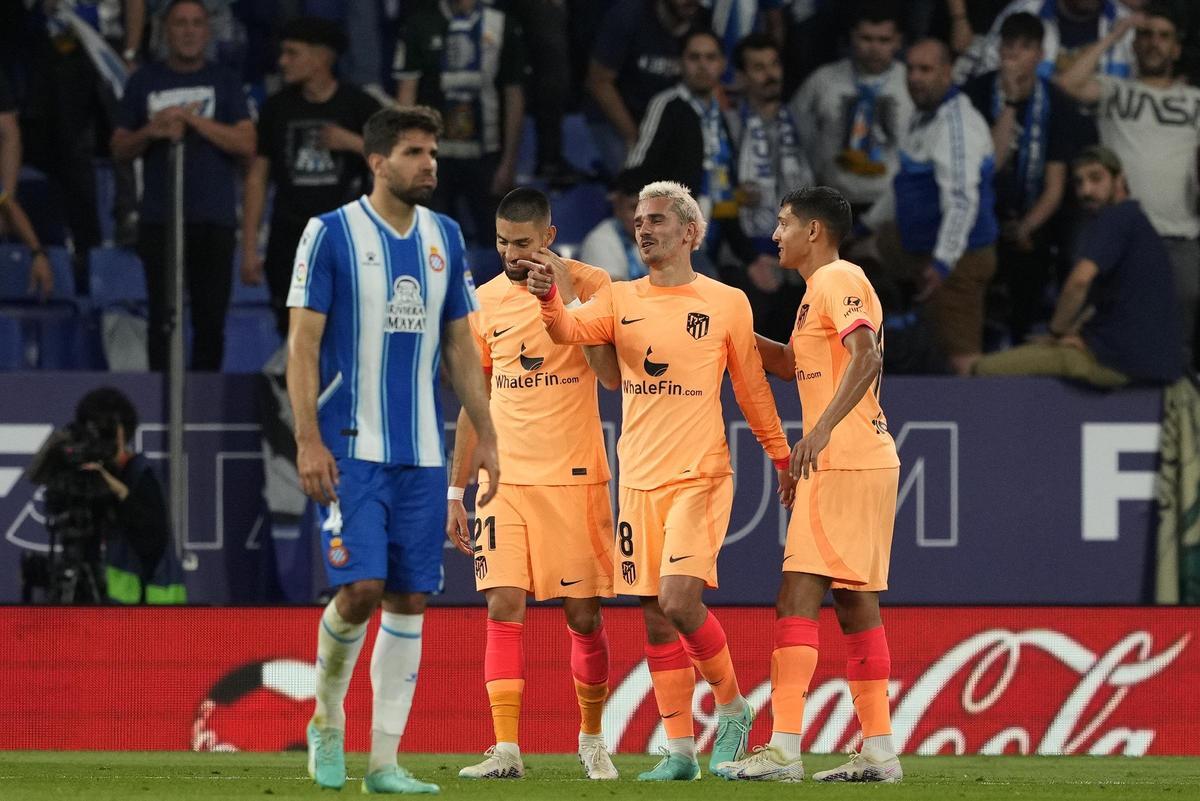 Griezmann, celebrando el 0-2 frente al Espanyol, que subió al marcador después de la revisión en el VAR