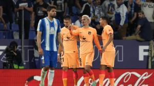 Griezmann, celebrando el 0-2 frente al Espanyol, que subió al marcador después de la revisión en el VAR