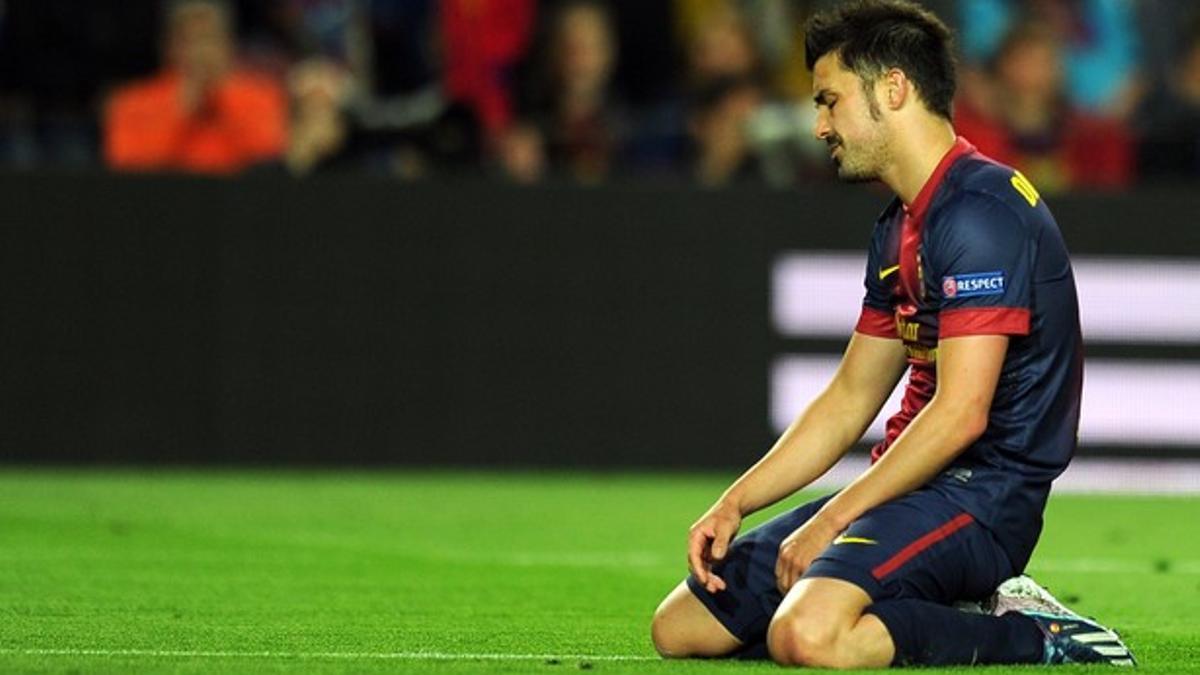 David Villa en el partido de vuelta del FC Barcelona contra el Bayern de Múnich