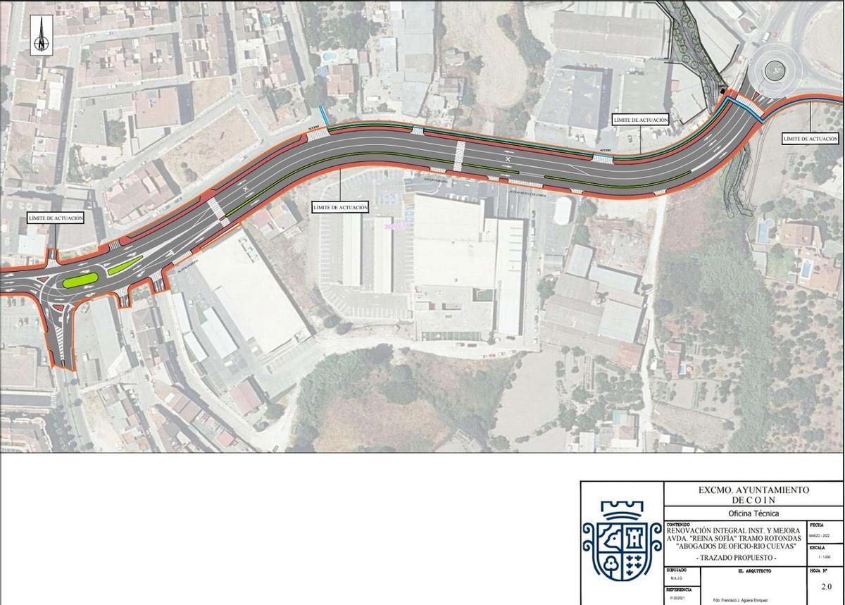 Plano de la remodelación de la avenida de España de Coín.